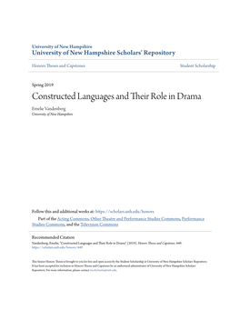 Constructed Languages and Their Role in Drama Emelie Vandenberg University of New Hampshire