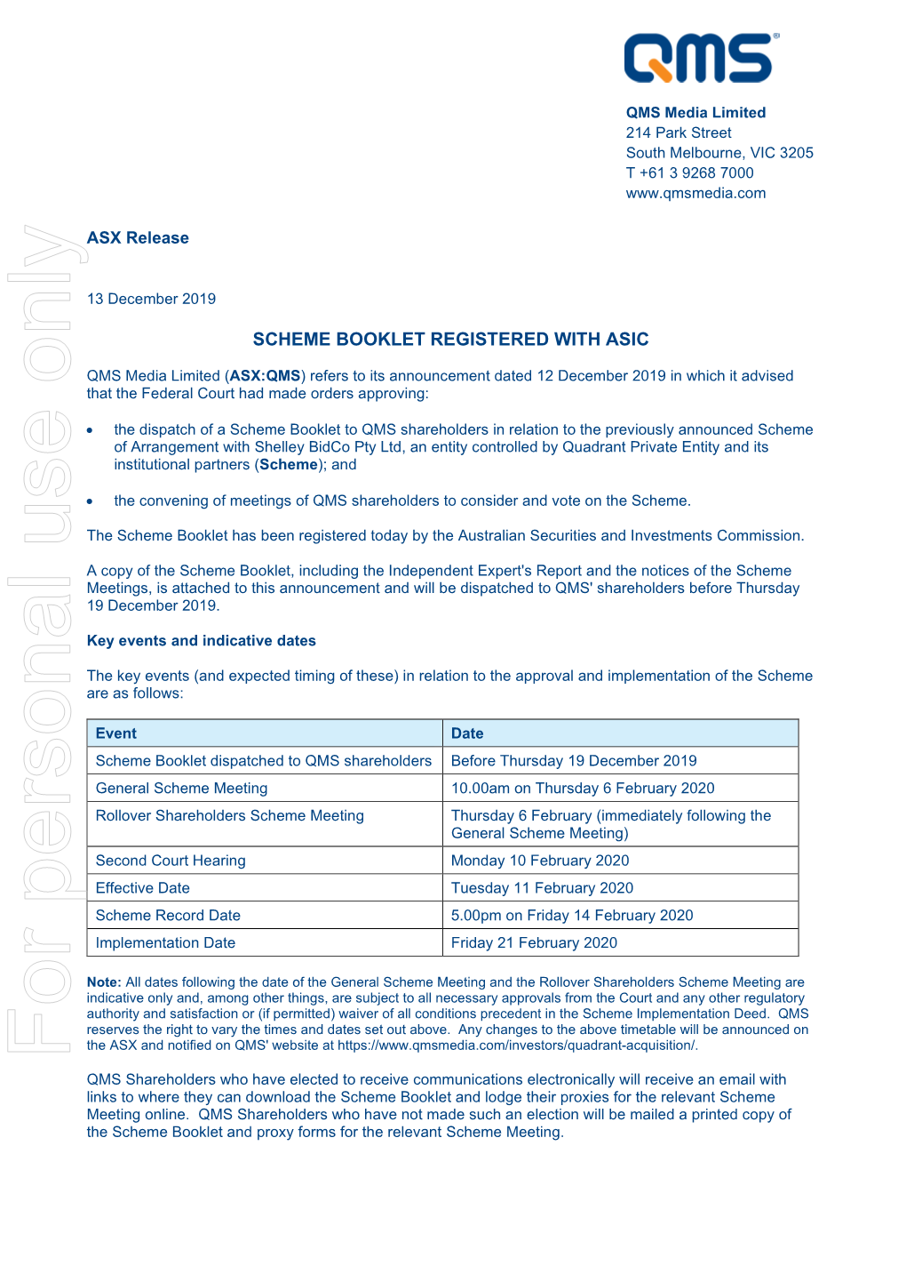Scheme Booklet Registered with Asic