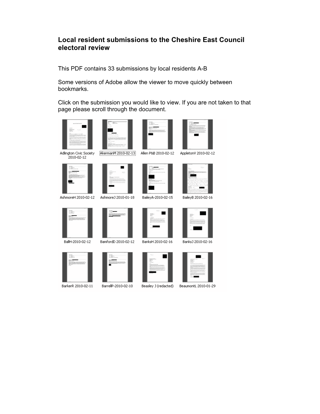 Local Resident Submissions to the Cheshire East Council Electoral Review