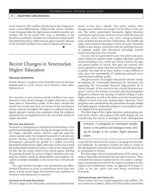 Recent Changes in Venezuelan Higher Education