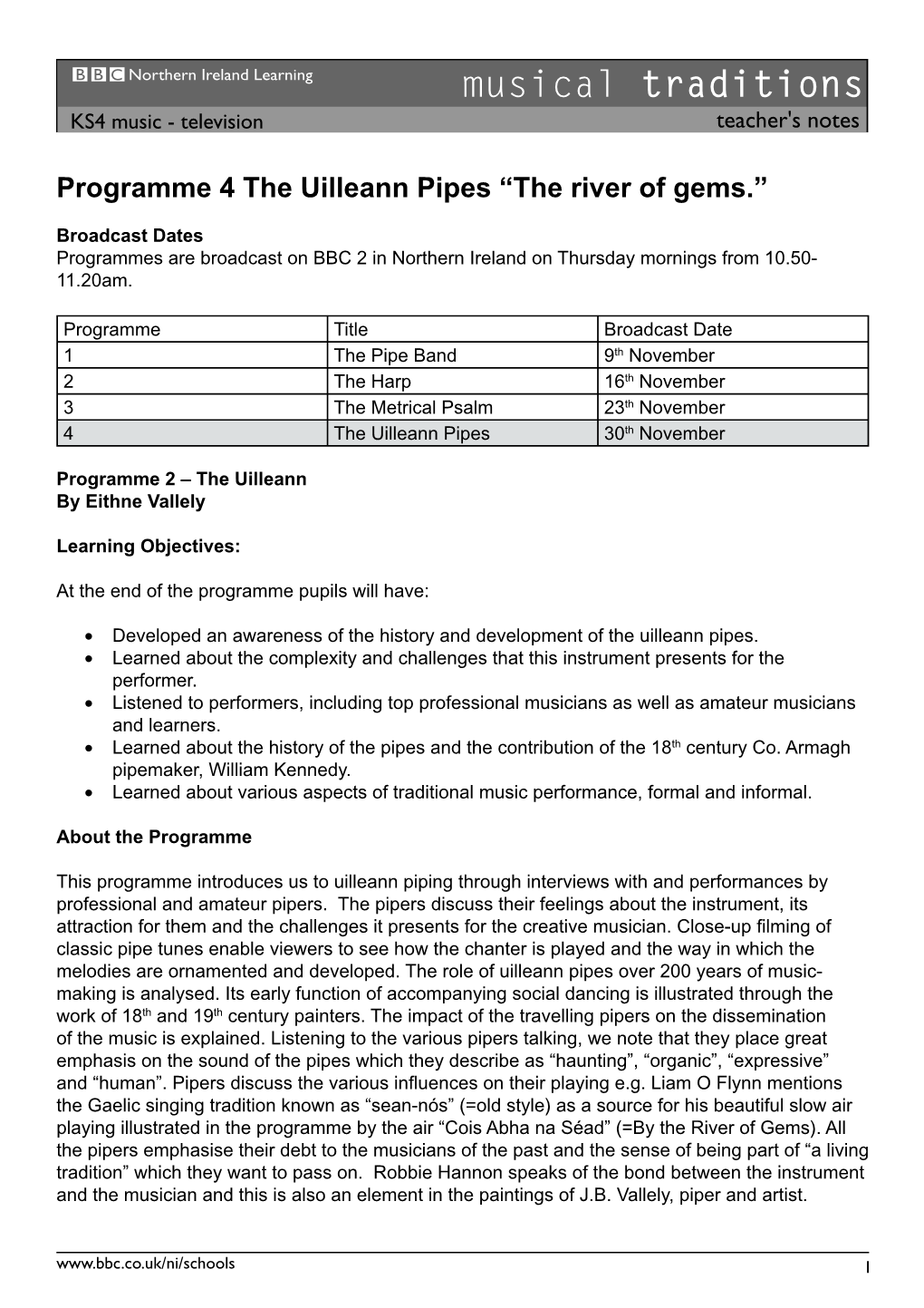 Musical Traditions KS4 Music - Television Teacher's Notes