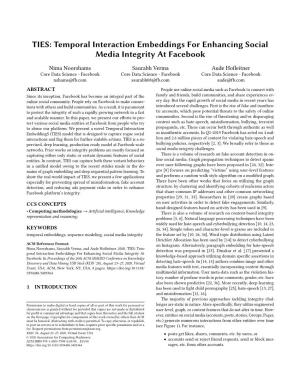 Temporal Interaction Embeddings for Enhancing Social Media Integrity at Facebook