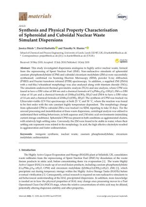 Synthesis and Physical Property Characterisation of Spheroidal and Cuboidal Nuclear Waste Simulant Dispersions