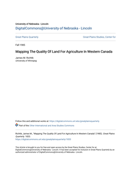 Mapping the Quality of Land for Agriculture in Western Canada