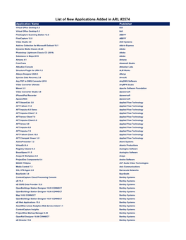 List of New Applications Added in ARL #2574