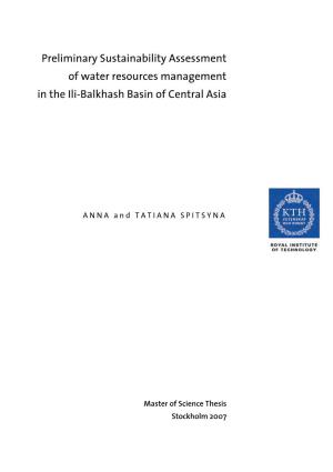 Preliminary Sustainability Assessment of Water Resources Management in the Ili-Balkhash Basin of Central Asia