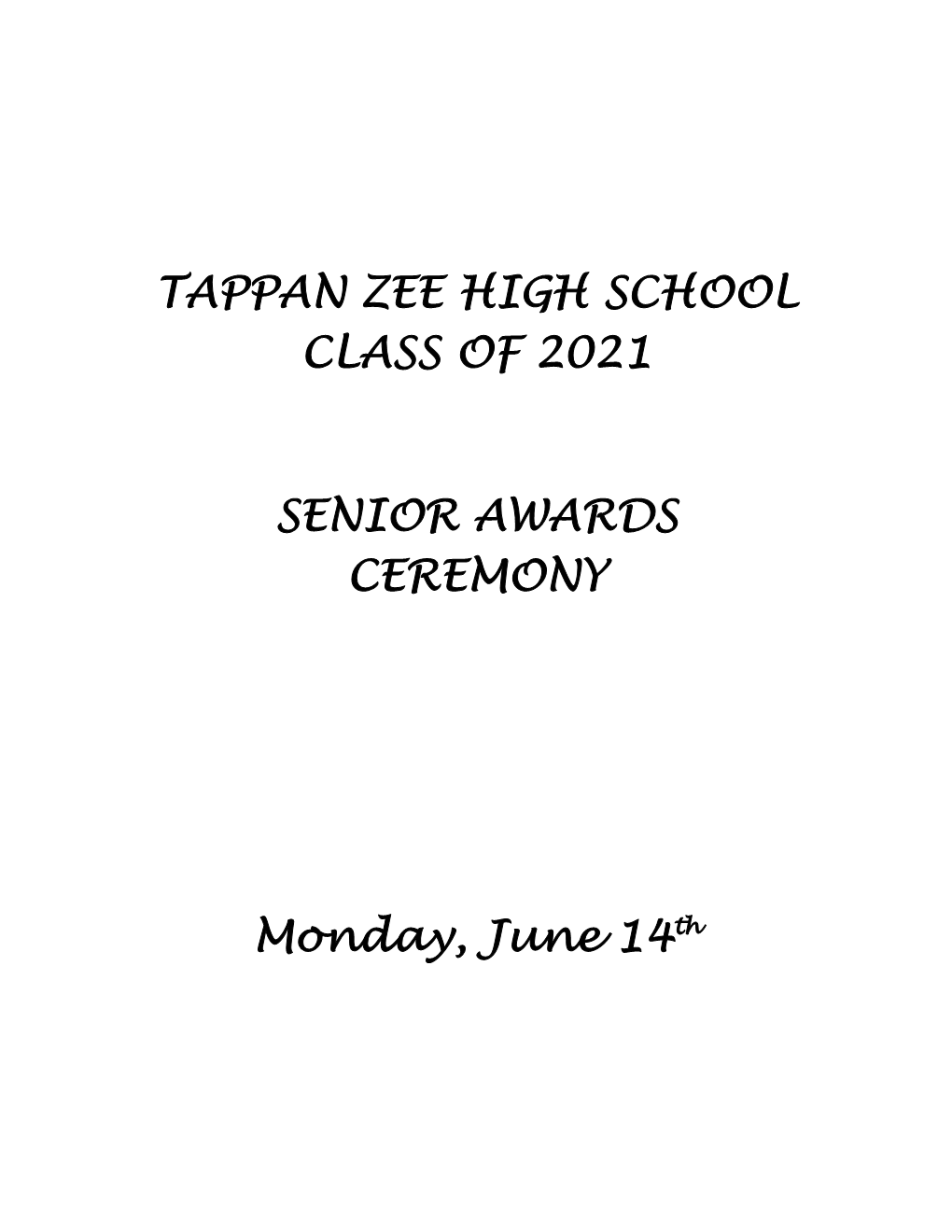 Tappan Zee High School Class of 2021 Senior Awards