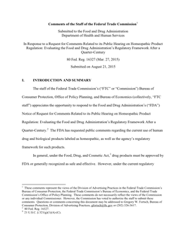 FTC Staff Report on Homeopathy