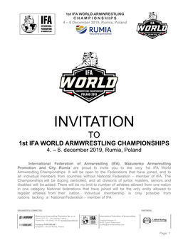 INVITATION to 1St IFA WORLD ARMWRESTLING CHAMPIONSHIPS 4