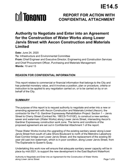 Authority to Negotiate and Enter Into an Agreement for the Construction of Water Works Along Lower Jarvis Street with Aecon Construction and Materials Limited