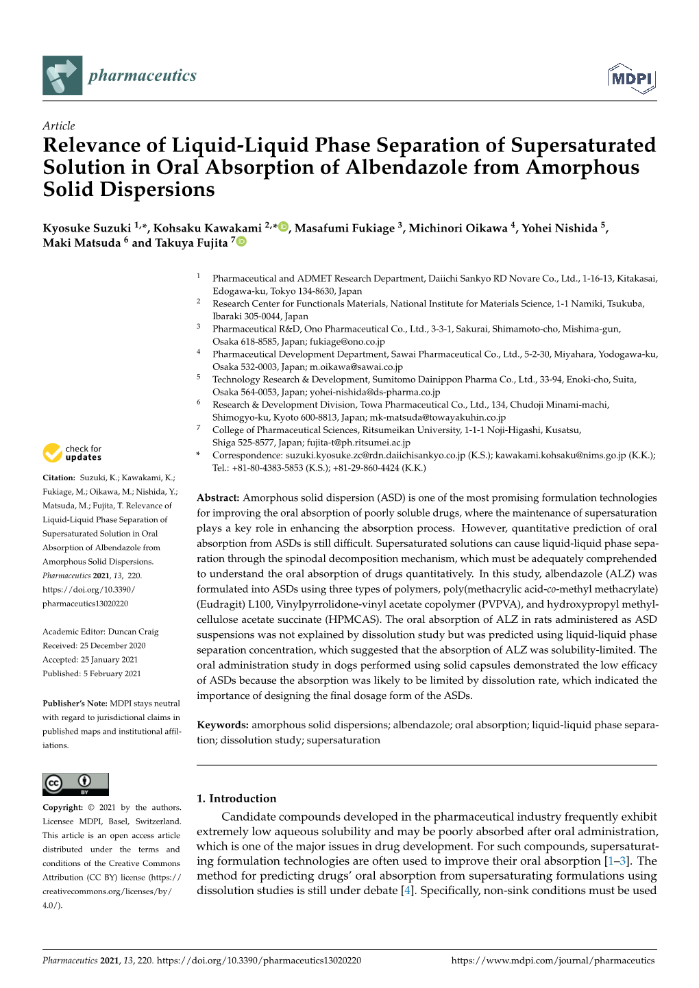 Relevance of Liquid-Liquid Phase Separation of Supersaturated Solution in Oral Absorption of Albendazole from Amorphous Solid Dispersions