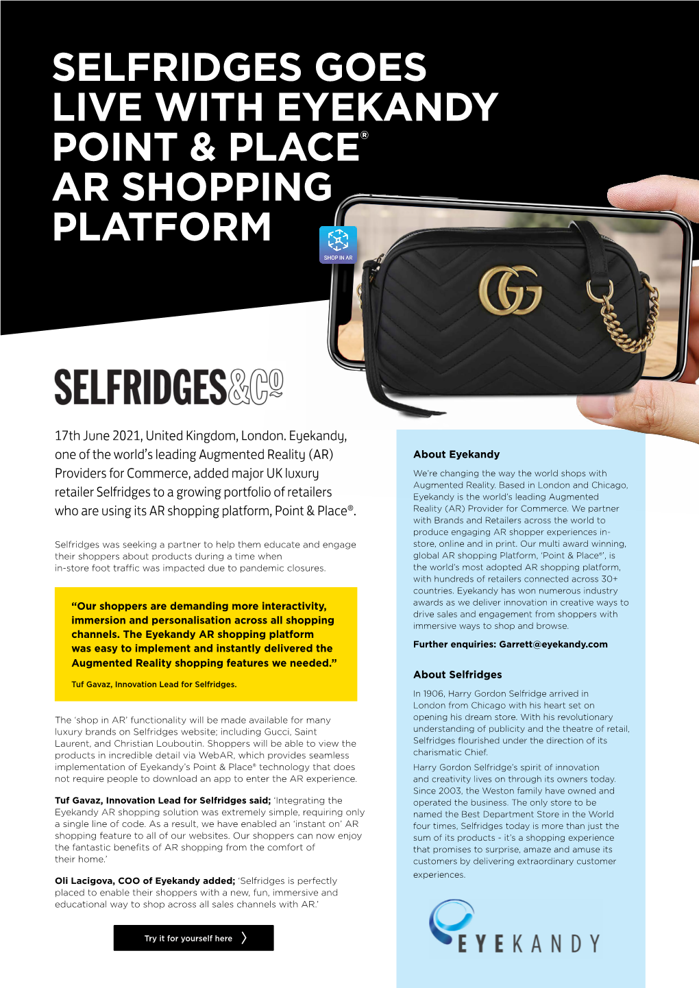 Selfridges Goes Live with Eyekandy Point & Place® Ar