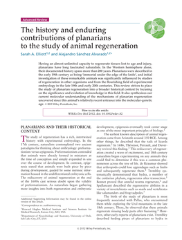 The History and Enduring Contributions of Planarians to the Study of Animal Regeneration Sarah A