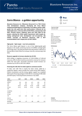 Bluestone Resources Inc. Initiating Coverage 2 May 2019