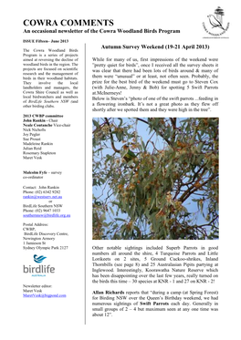 COWRA COMMENTS an Occasional Newsletter of the Cowra Woodland Birds Program