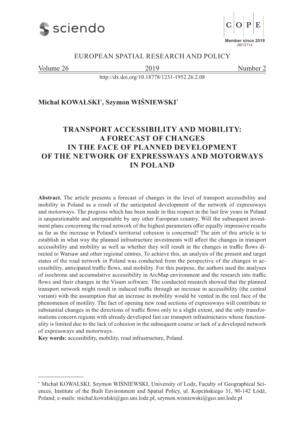 Transport Accessibility and Mobility: a Forecast of Changes in the Face of Planned Development of the Network of Expressways and Motorways in Poland