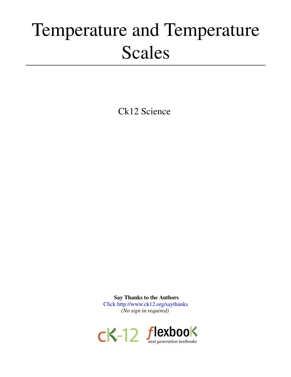 Temperature and Temperature Scales