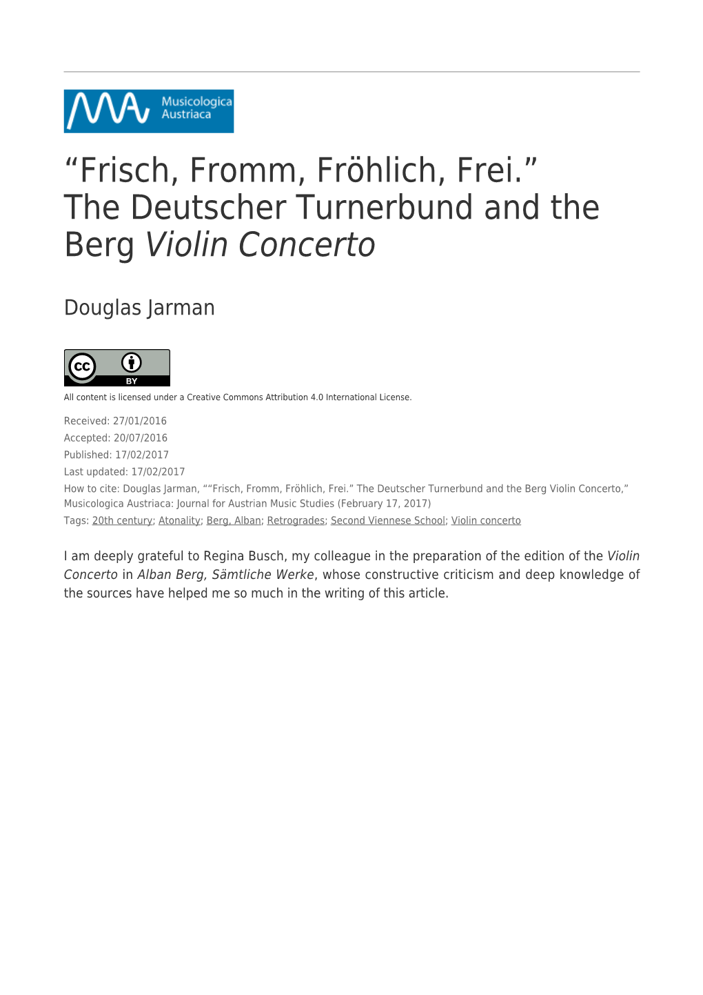 The Deutscher Turnerbund and the Berg Violin Concerto