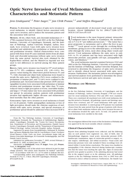 Optic Nerve Invasion of Uveal Melanoma: Clinical Characteristics and Metastatic Pattern