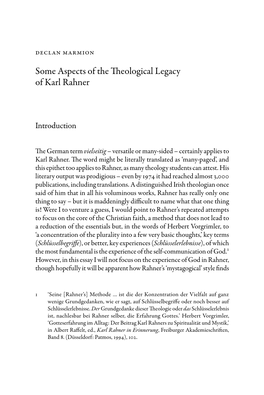 Some Aspects of the Theological Legacy of Karl Rahner
