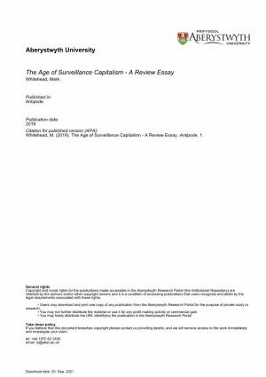 The Age of Surveillance Capitalism - a Review Essay Whitehead, Mark