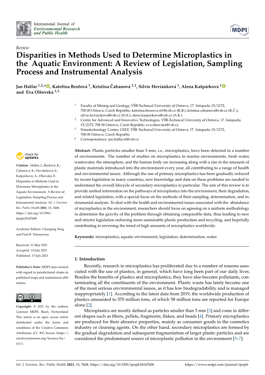 Disparities in Methods Used to Determine Microplastics in the Aquatic Environment: a Review of Legislation, Sampling Process and Instrumental Analysis