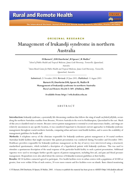 Management of Irukandji Syndrome in Northern Australia