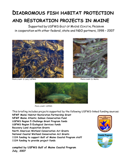 Diadromous Fish Habitat Protection and Restoration Projects in Maine