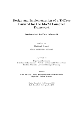Design and Implementation of a Tricore Backend for the LLVM Compiler Framework