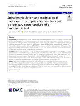 Spinal Manipulation and Modulation of Pain Sensitivity in Persistent Low Back Pain