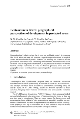 Ecotourism in Brazil: Geographical Perspectives of Development in Protected Areas