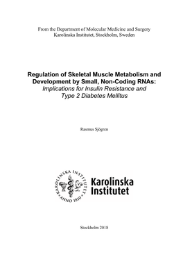 Regulation of Skeletal Muscle Metabolism and Development by Small, Non-Coding Rnas: Implications for Insulin Resistance and Type 2 Diabetes Mellitus