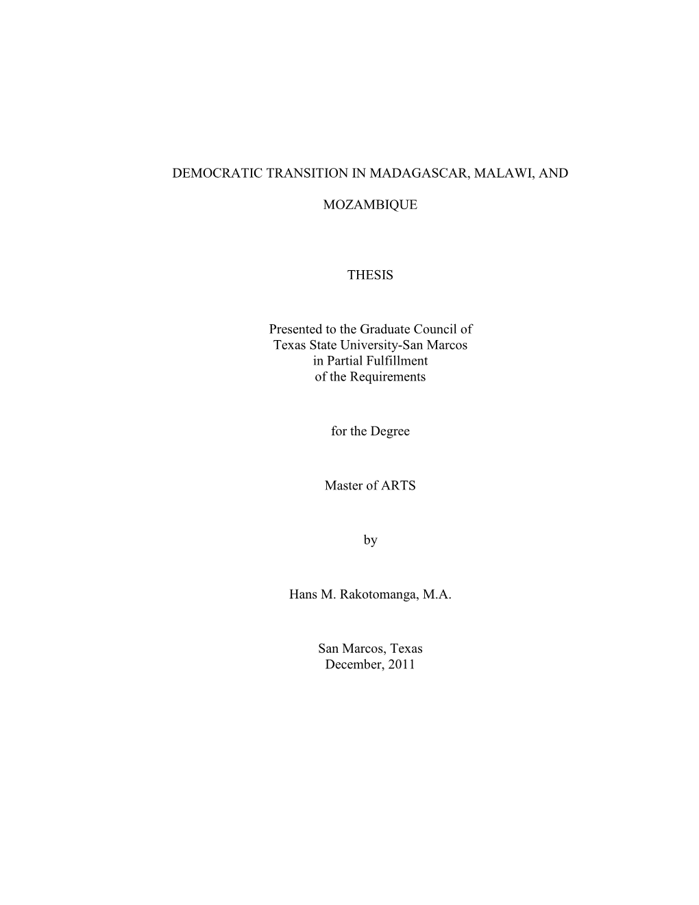 Democratic Transition in Madagascar, Malawi and Mozambique