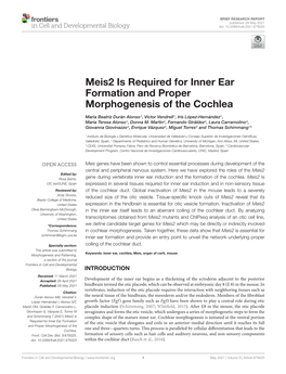 Meis2 Is Required for Inner Ear Formation and Proper Morphogenesis of the Cochlea