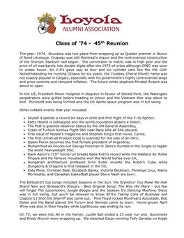 Class of ’74 - 45Th Reunion