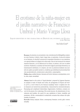 El Erotismo De La Niña-Mujer En El Jardín Narrativo De Francisco Umbral Y Mario Vargas Llosa