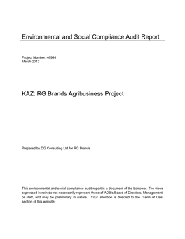 Environmental and Social Compliance Audit Report KAZ: RG Brands Agribusiness Project