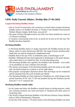 UPSC Daily Current Affairs | Prelim Bits 27-05-2021