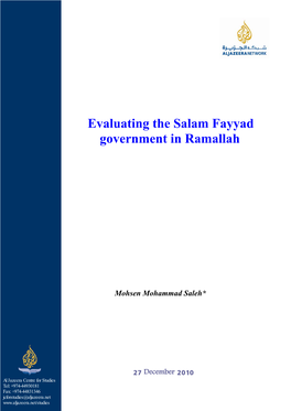 Evaluating the Salam Fayyad Government in Ramallah