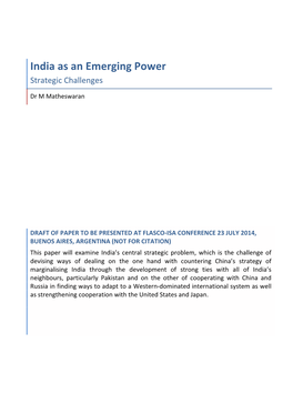 India As an Emerging Power Strategic Challenges