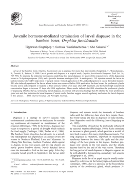 Juvenile Hormone-Mediated Termination of Larval Diapause in The