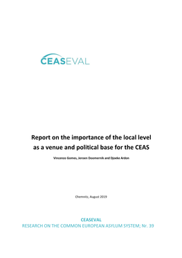 Report on the Importance of the Local Level As a Venue and Political Base for the CEAS