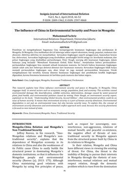 The Influence of China in Environmental Security and Peace in Mongolia