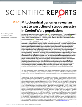 Mitochondrial Genomes Reveal an East to West Cline of Steppe Ancestry in Corded Ware Populations