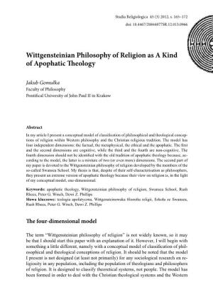 Wittgensteinian Philosophy of Religion As a Kind of Apophatic Theology