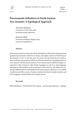 Paronomastic Infinitives in North-Eastern Neo-Aramaic: a Typological Approach