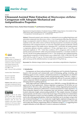 Ultrasound-Assisted Water Extraction of Mastocarpus Stellatus Carrageenan with Adequate Mechanical and Antiproliferative Properties