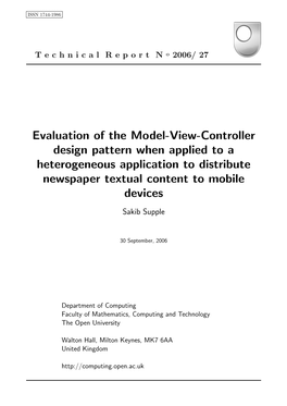 Evaluation of the Model-View-Controller Design Pattern When Applied to a Heterogeneous Application to Distribute Newspaper Textual Content to Mobile Devices