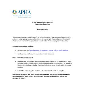 APHA Proposed Policy Statement Submission Guidelines