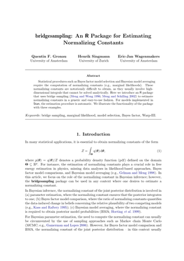 Bridgesampling: an R Package for Estimating Normalizing Constants